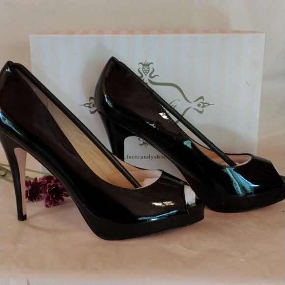 Footcandy Black Patent Peep Toe Heels - Picture 3 of 12